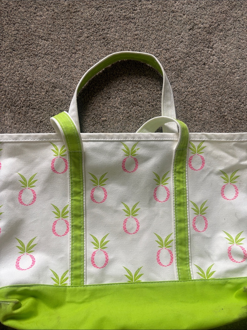 Crab and Cleek- Canvas Pineapple Print Tote Bag in White and Lime Green